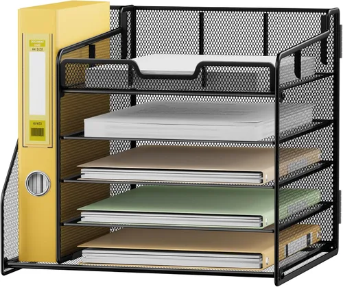 Miniatura 2 de Lavatino Organizador de escritorio, bandeja de papel de malla metálica de 5 niveles con 1 soporte para archivos y 7 divisores flexibles para Negro