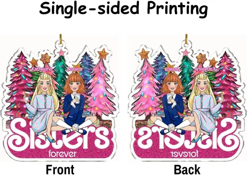 Miniatura 3 de Gossby Adorno de Navidad acrílico personalizado para hermanas para siempre, regalo personalizado con diseño, nombre, decoración de árbol de 2