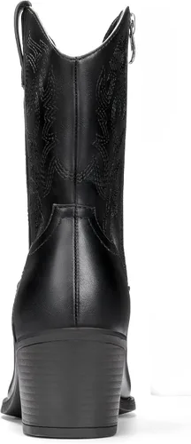 Miniatura 4 de DREAM PAIRS Botas vaqueras para mujer, puntera puntiaguda, tacón grueso, botas vaqueras con cierre de cremallera, botas occidentales cosidas