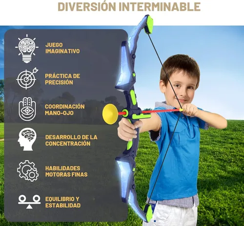 Miniatura 4 de Kmuxilal Paquete de 2 Arcos y Flechas para Niños con Luces LED Intermitentes, 14 Flechas con Ventosa y Diana de Pie Fluorescente - Juego de Tiro