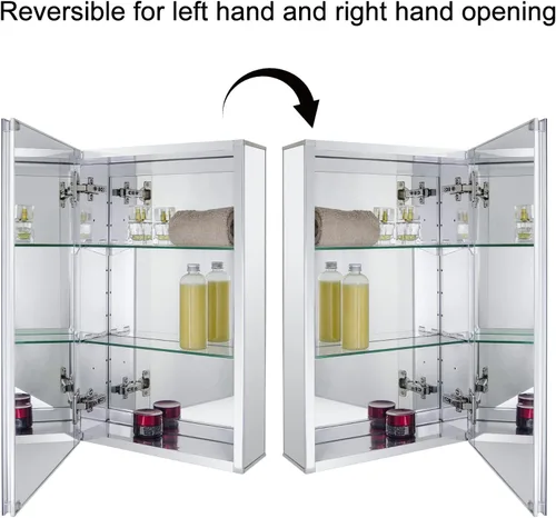 Miniatura 5 de Fundin Botiquín de aluminio para baño con puerta de espejo de doble cara sin marco, 15 pulgadas x 24 pulgadas, montaje en superficie o empotrado