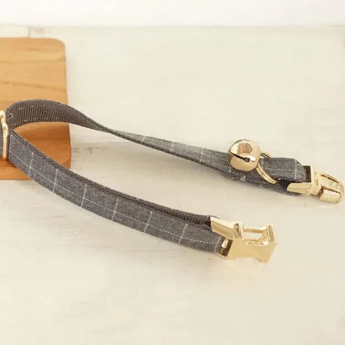 Miniatura 3 de PETDURO Collares de gato a cuadros hechos a mano personalizados con campana y hebilla de metal grabada con nombre personalizado para gatos lindos