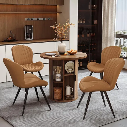 Miniatura 26 de Miereirl Juego de mesa y sillas de comedor moderno redondo, con una mesa de comedor de madera equipada con compartimentos de almacenamiento