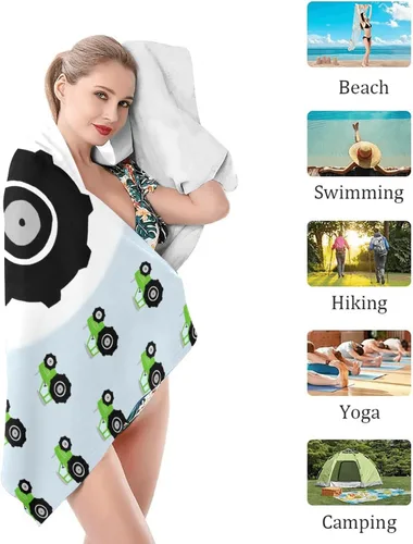 Miniatura 3 de Toalla de playa personalizada con patrón de tractores verdes con alfombrilla de nombre de 30 x 60 pulgadas, manta grande de piscina para mujeres