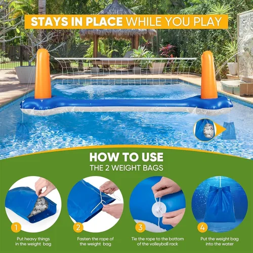 Miniatura 5 de Juego de voleibol de piscina de 118 pulgadas, cancha de voleibol inflable con 2 bolsas de peso, pelota de PVC y bomba mejoradas, divertidos