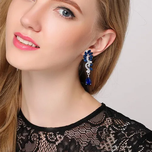 Miniatura 2 de EVER FAITH Aretes colgantes de lágrima de cristal austriaco para mujer, Cristal
