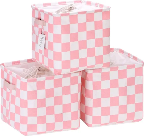 Miniatura 13 de Hinwo Paquete de 3 cubos organizadores cúbicos, cestas de almacenamiento de tela de lona con asas, contenedores de almacenamiento cuadrados