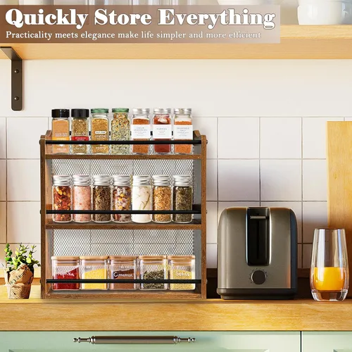 Miniatura 6 de Klxuyuo Soporte de pared para tarros de especias y condimentos, 3 niveles grande para colgar en la pared, organizador de especias para armario