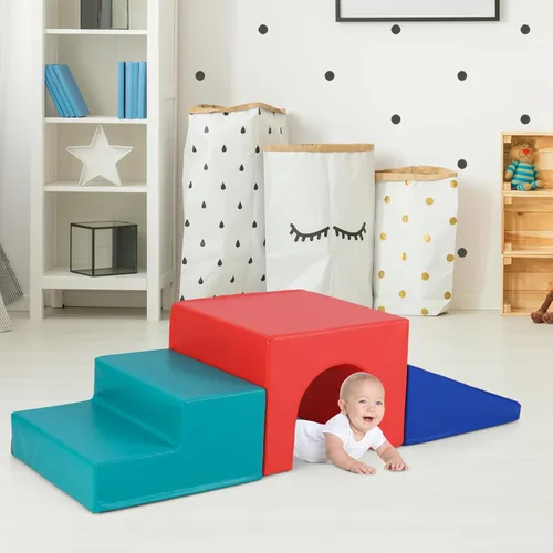 Miniatura 9 de Costzon Juguetes de escalada para niños pequeños, 4 piezas de escalador de espuma de un solo túnel para escalar, gatear y deslizarse, bloques