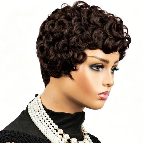 Miniatura 3 de MOONSHOW Pelucas cortas de corte Pixie para mujeres negras, pelucas cortas Pixie negras naturales para mujeres negras, peluca sintética rizada