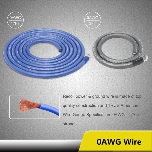 Miniatura 4 de Recoil RCK0D True 1/0 Gauge Car Audio Dual Amplificadores CCA cableado Kits de instalación con cable OFC RCA