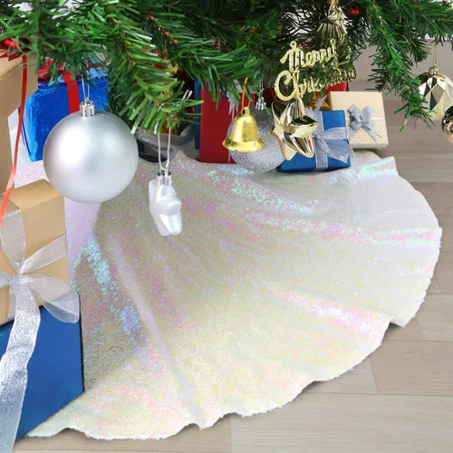 Miniatura 13 de Falda B-Cool de árbol, con lentejuelas brillantes, diseño de árbol de Navidad, color oro rosa con lentejuelas hechas a mano, para el hogar, Rojo