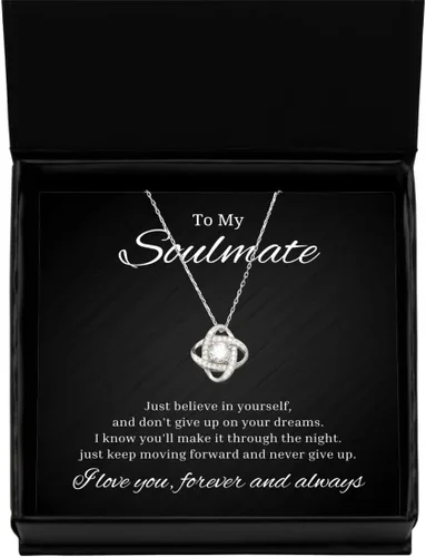 to My Soulmate Love Knot Rose Silver Necklace, Just Believe in Yourself and Don't Give Up On Your Dreams, Romantic Wife Birthday Gifts, Engagement