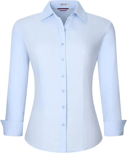 Miniatura 40 de Esabel.C Camisas de manga larga con botones para mujer, ajuste regular, blusa de trabajo elástica
