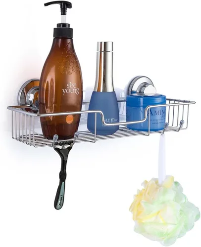 Miniatura 3 de SANNO Organizador de ducha con ventosa con ganchos, potente ventosa, organizador de almacenamiento combinado de estante de baño, accesorios de baño