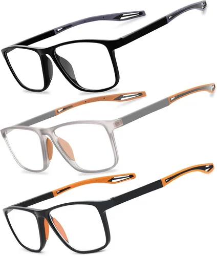 Miniatura 13 de Paquete de 2 lentes de lectura para hombres, lectores de estilo deportivo con bloqueo de luz azul y filtro antideslumbrante, lentes ligeras