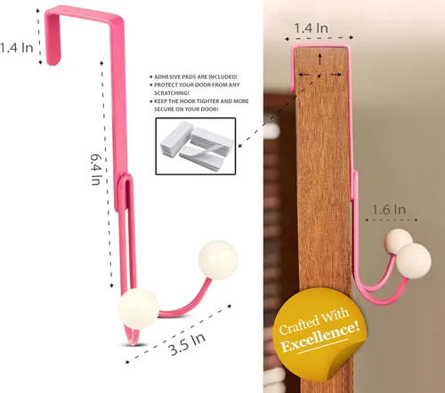 Miniatura 2 de Gancho para toallas sobre la puerta - 2 ganchos rosados por paquete - Adorable gancho para colgar sobre la puerta del baño, bonitos ganchos