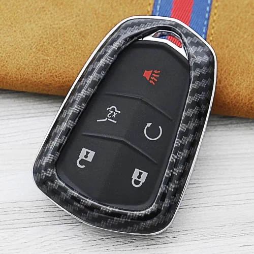 Miniatura 4 de iJDMTOY Carcasa para llavero con acabado de fibra de carbono negro brillante compatible con llave inteligente Cadillac ATS CTS CT6 ELR XTS XT5 SRX