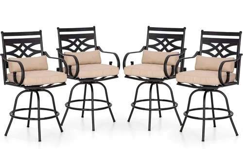 Miniatura 16 de PHI VILLA Juego de 2 sillas de bar para patio, taburete de bar con altura de mostrador con tela de textileno de secado rápido, reposabrazos y Blanco