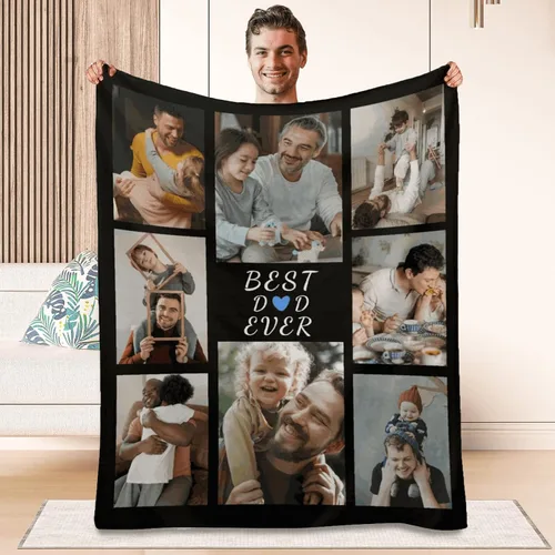 Miniatura 10 de Manta personalizada para el mejor papá, regalos personalizados para hombres, mantas personalizadas con fotos, texto para papá, marido, familia