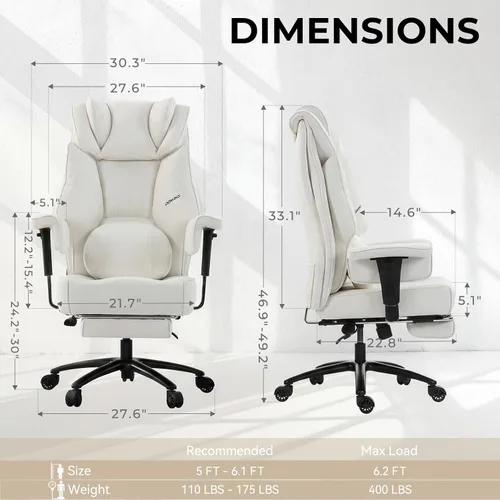 Miniatura 7 de Dowinx Silla de oficina grande y alta con soporte lumbar de masaje, silla de oficina ejecutiva con cojín de asiento ancho y grueso y reposabrazos