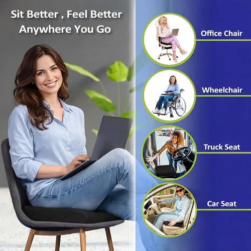 Miniatura 3 de Cojín de asiento de espuma viscoelástica, cojín ergonómico para silla de oficina para espalda, coxis, ciática y alivio del dolor de coxis y alivio