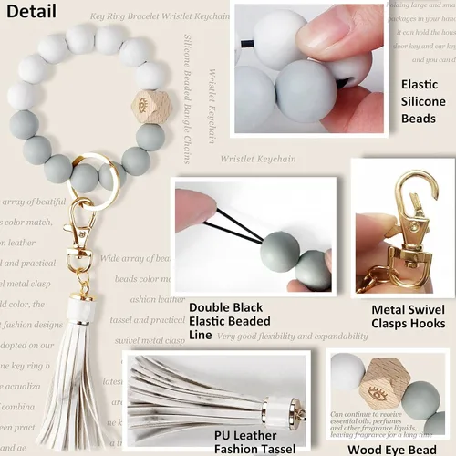 Miniatura 3 de BIHRTC - Pulserallavero para enganchar las llaves del auto, brazalete con cuentas de silicona para mujer