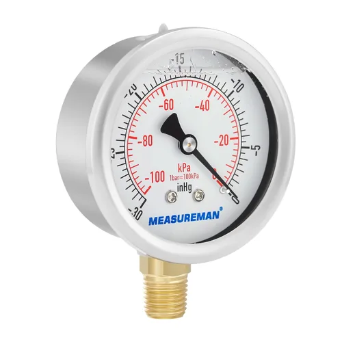 Miniatura 6 de MEASUREMAN - Medidor de presión con esfera de 2.5 pulgadas, relleno de glicerina, caja de acero inoxidable, latón interior, 30inHg/-100kpa-0