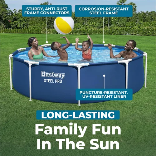 Miniatura 5 de Bestway Steel Pro - Juego de piscina redonda de 10 pies x 30 pulgadas con marco sobre el suelo, para exteriores, con bomba de filtro de 330 GPH, azul