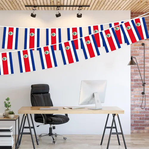 Miniatura 3 de G128 Bandera costarricense de Costa Rica Bandera de 8.2 x 5.5 pulgadas, cuerda completa de 33 pies Poliéster 150D impreso, decoraciones