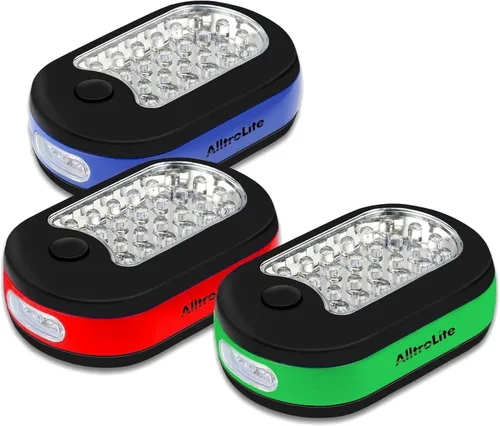 AlltroLite Paquete de 3 luces LED de trabajo | Luz de trabajo magnética portátil con gancho giratorio, parte trasera magnética y botón | Luces de