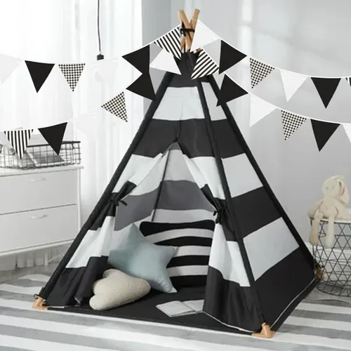 Miniatura 7 de GCQQ Banderines blancos y negros de 40 pies para decoración de fiesta, 42 unidades, pancarta grande de tela a rayas y cuadros, guirnalda de tela