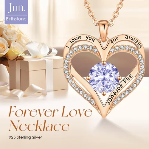 Miniatura 47 de LOUISA SECRET Love Heart Birthstone Necklaces for Women, Birthday Gift for Women, Anniversary Jewelry for Wife Her, 925 Sterling Silver Pendant