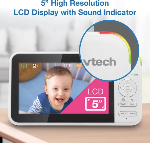 Miniatura 7 de VTech Monitor de bebé sin WiFi, pantalla de 5 pulgadas y zoom panorámico remoto para recién nacidos, a prueba de piratas, batería de 17 horas, rango