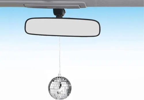 Miniatura 7 de Bola de discoteca rosa, accesorio de coche de bola de discoteca, colgante de espejo retrovisor (rosa)