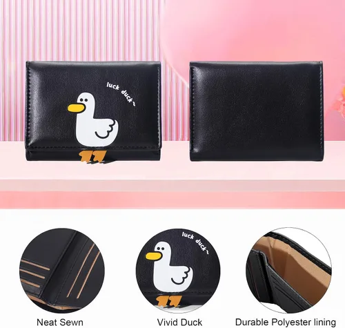 Miniatura 9 de Sunwel Fashion Monedero plegable con diseño de pato en 3D para niñas, con bolsillo para efectivo, tarjetero, monedero con ventana de identificación