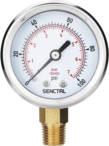 SENCTRL Medidor de presión 0-100 Psi, esfera de 2", montaje inferior de 1/4 NPT, resistente al agua, caja de acero inoxidable, para filtro de agua,
