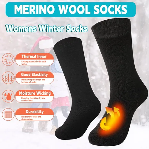 Miniatura 3 de 5 pares de calcetines de lana para invierno, gruesos, para mujer
