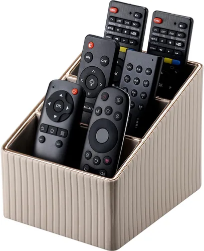 Miniatura 12 de KINGFOM Organizador de 3 ranuras de cuero sintético PU para control remoto, caja de almacenamiento de artículos diversos para el hogar