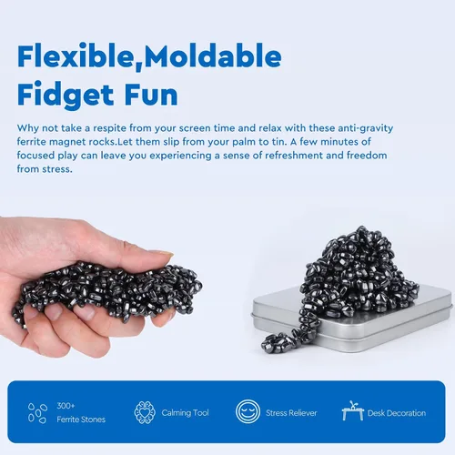 Miniatura 3 de Más de 300 masillas de ferrita originales de color negro, piedras sensoriales, para adultos para aliviar el estrés y el escritorio, artículos