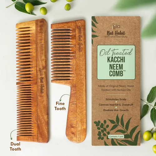 Miniatura 3 de Nat Habit - Peine de neem natural, peine de madera, crecimiento del cabello, para hombres y mujeres, tratado con aceite de neem, dientes dobles