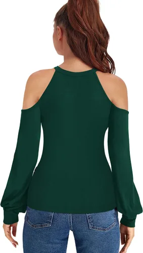 Miniatura 4 de HERLOLLYCHIPS Camisas acanaladas ajustadas de manga larga abombada para mujer