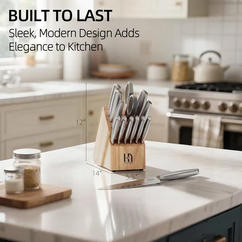 Miniatura 8 de KnifeSaga Juego de cuchillos de alta calidad para cocina, 14 piezas, acero inoxidable japonés de alto carbono UltraSharp con bloque y afilador