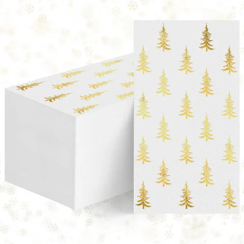 Miniatura 8 de Horaldaily 100 Servilletas Desechables de Papel Decorativas de Navidad para Invitados, Toallas de Mano Negras con Árboles de Navidad para Decoración