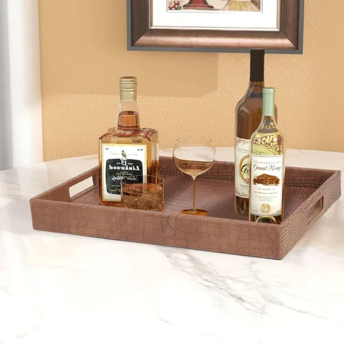 Miniatura 3 de HofferRuffer Bandeja rectangular de servir con asas con agujeros para mesa de café, desayuno, té, comida, bandeja de servicio para mostrador