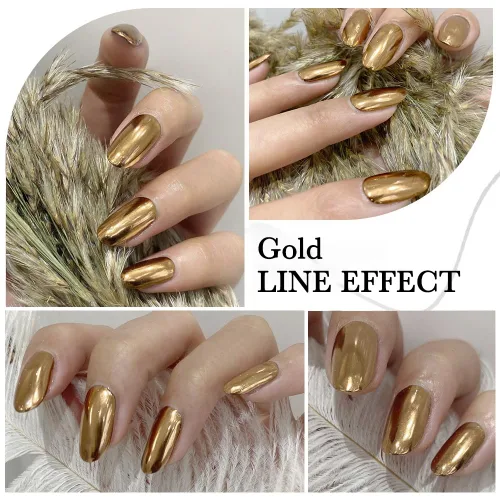 Miniatura 2 de Esmalte de uñas de gel de pintura metálica dorada de 0.3 fl oz, esmalte de uñas de gel metálico espejo 3D, flores/líneas de dibujo de gel metálico