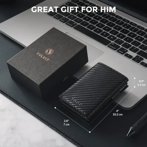 Miniatura 14 de VULKIT Cartera con tarjetero para hombre, con cierre magnético, bloqueo RFID, billetera de cuero triple, marino, Moderno