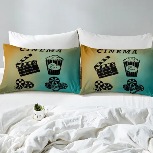 Miniatura 4 de Sábana bajera ajustable de cine tamaño individual, sábanas vintage para niños, niñas y adultos, juego de ropa de cama de palomitas de maíz