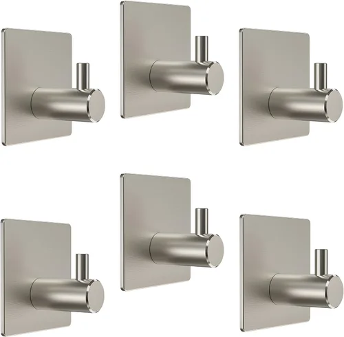 Miniatura 8 de Ganchos autoadhesivos para toallas de baño de níquel cepillado para montar en la puerta de baño, tiras fuertes de acero inoxidable SUS304