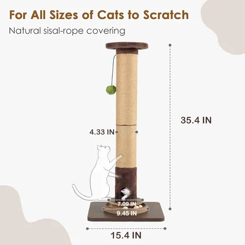 Miniatura 2 de Poste rascador de sisal para gatos de 35.4 pulgadas de alto, base estable antipunta, agujero interactivo para mouse y juguetes, torre rascador
